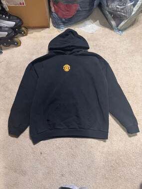 Vintage Umbro Manchester United Center Crest Logo Hoodie Black XL